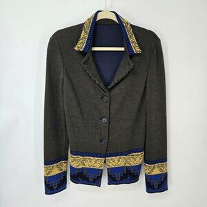 Etro Striped Knit Jacket Collared Sweater Tribal Wool & Alpaca Women's Size XS